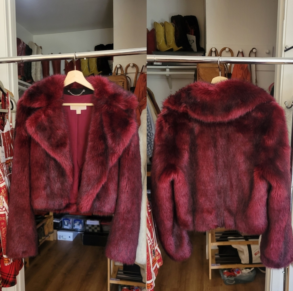 MICHAEL Michael Kors - Dark Ruby Frosted Faux Fur Coat, size M